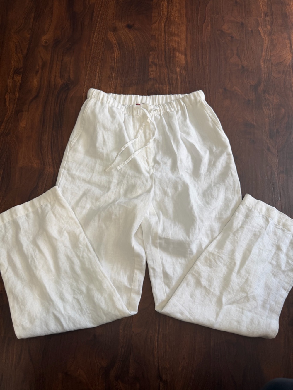 Relaxed White Cropped Drawstring Linen Pants